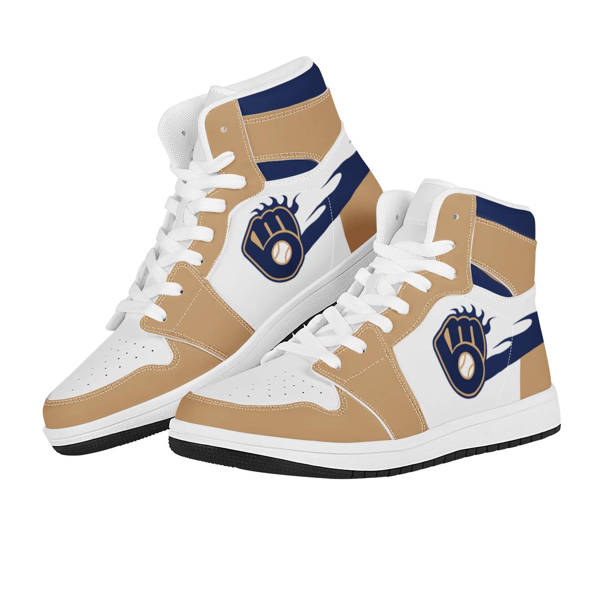 Men's Milwaukee Brewers High Top Leather AJ1 Sneakers 003